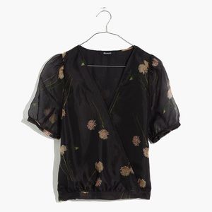 Madewell NWT Silk Organza Puff-Sleeve Wrap Top